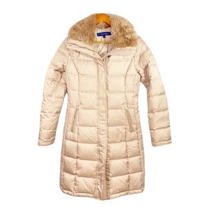 Cole Haan Cream Puffer Coat with Faux Fur Collar